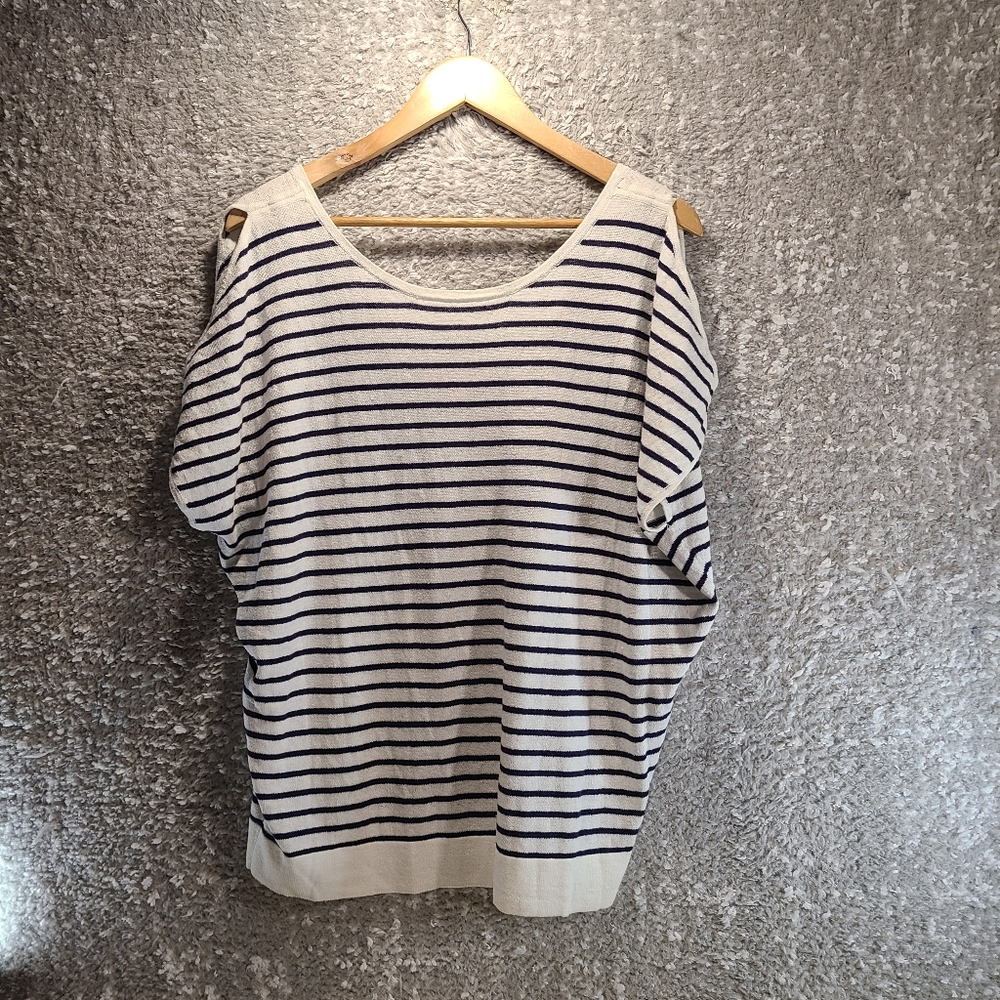 Lilly Pulitzer Linen Blend Striped Elliston Top White Navy Women’s Sz S, M